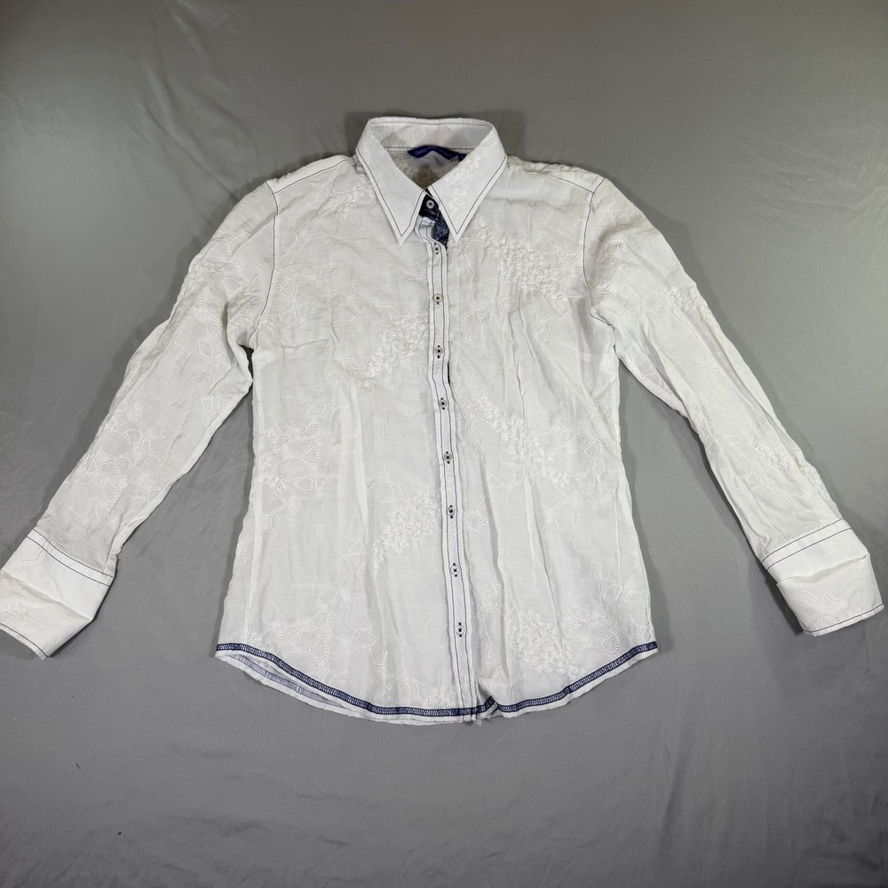 Georg Roth White Embroidered Sequin Shirt Womens L Preppy Quiet Luxury Resort
